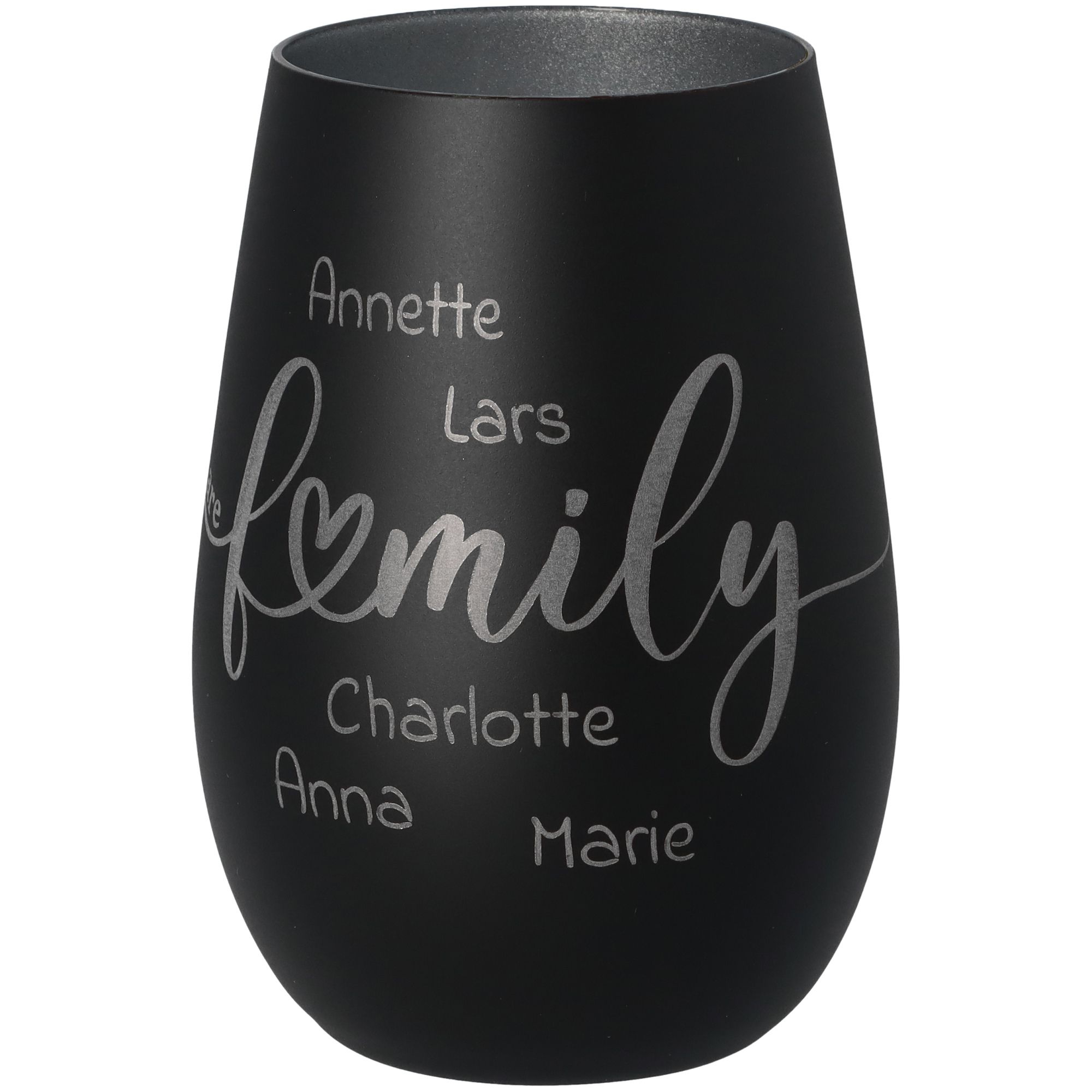 Windlicht We Are Family "Namen" Schwarz/Silber 465ml Windlicht We Are Family "Namen" Schwarz/Silber 465ml
