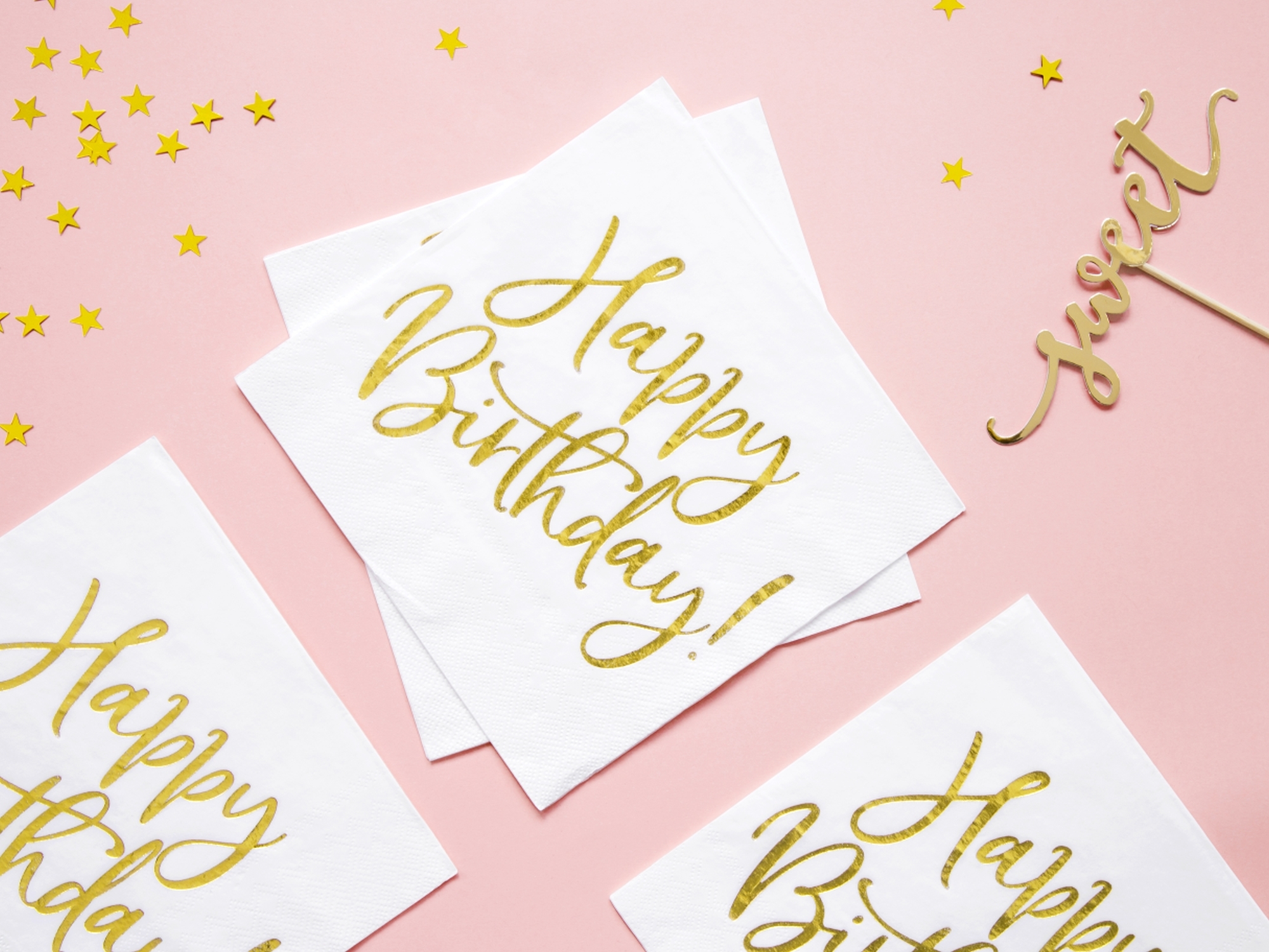 20 Servietten - Happy Birthday - Weiß / Gold 20 Servietten - Happy Birthday - Weiß / Gold