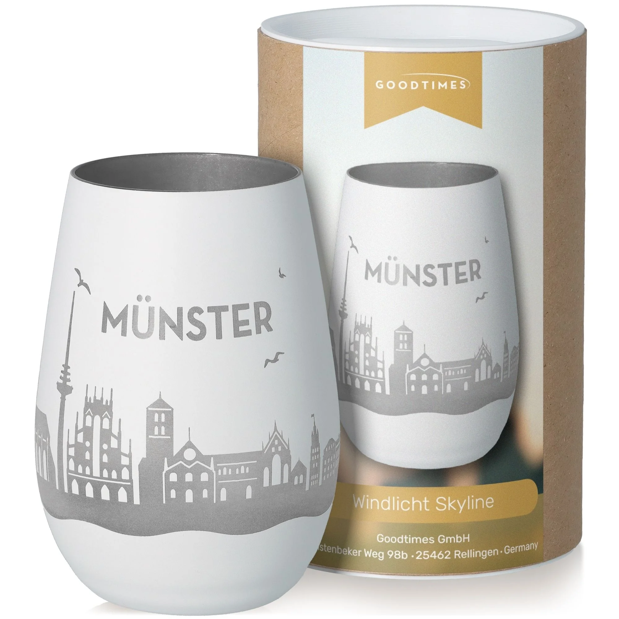 glas, becher, stemless, städte skyline, grau
