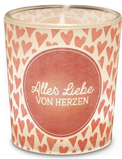 Teelichtglas "Alles Liebe von Herzen"
