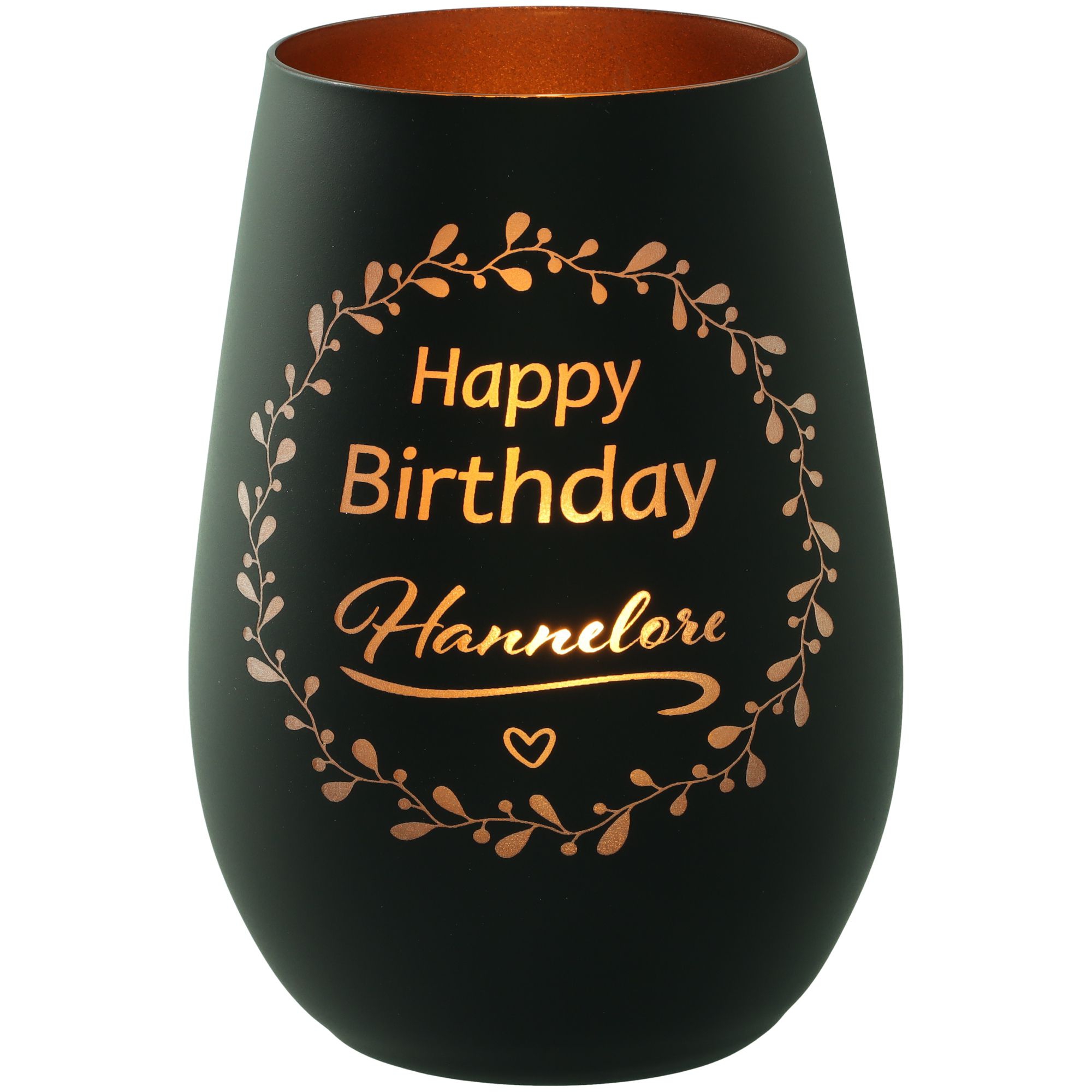 Windlicht Happy Birthday "Name" Schwarz/Bronze Krug, Töpferei, Vase, Tasse