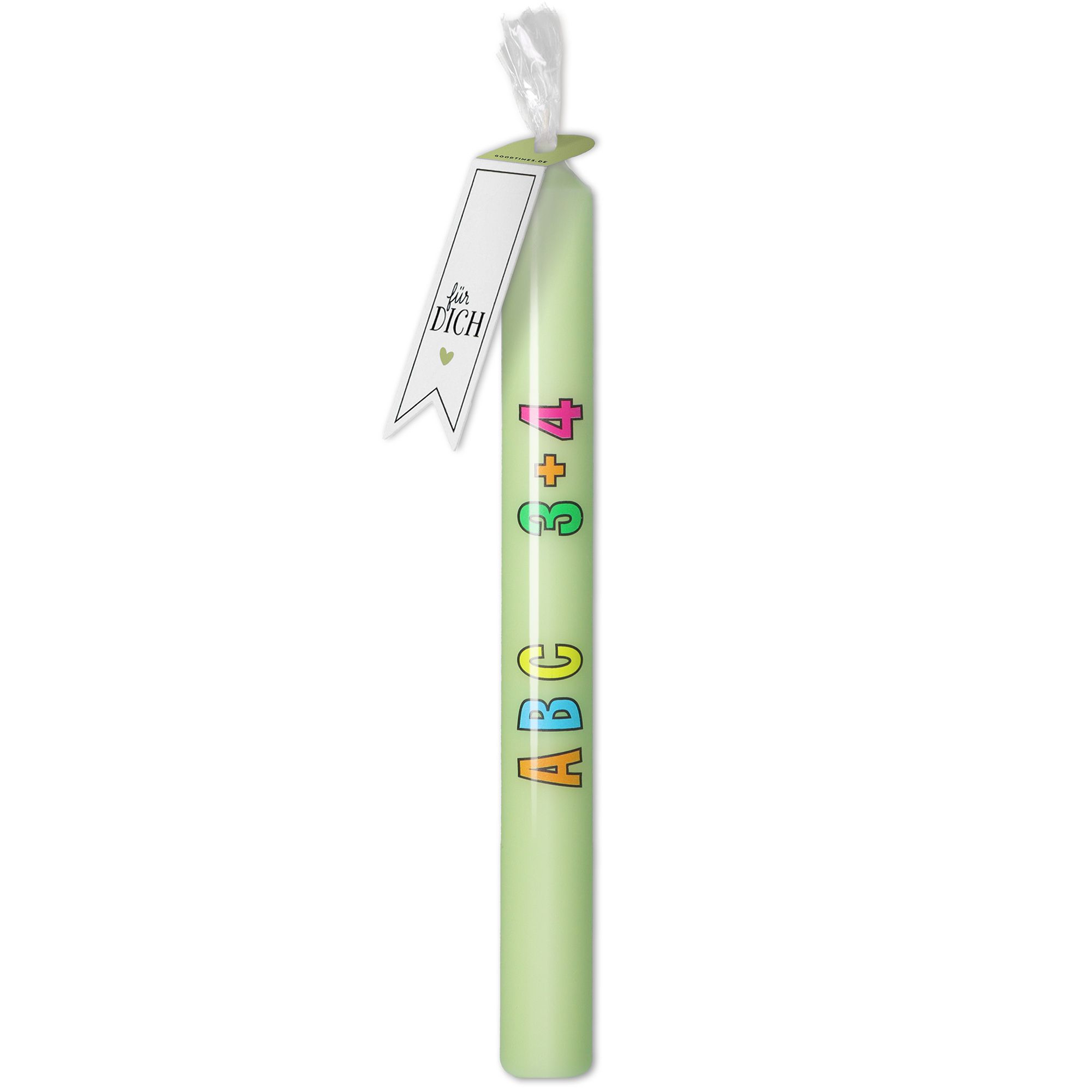 Stabkerze Einschulung ABC 3+4 Mintgrün Stabkerze Einschulung ABC 3+4 Mintgrün