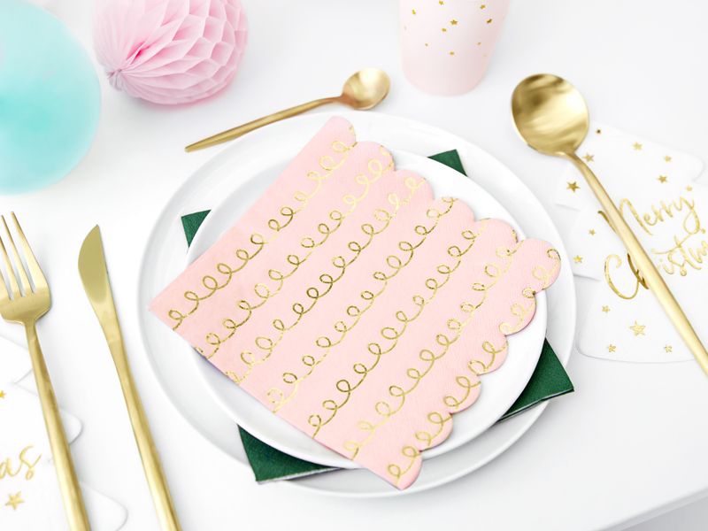 20 Servietten - "Goldene Kringel", Rosa 20 Servietten - "Goldene Kringel", Rosa