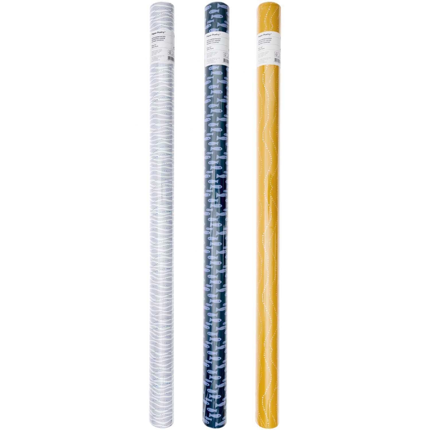 Geschenkpapier auf Rolle, "Fische" dunkelblau/hellblau 2m