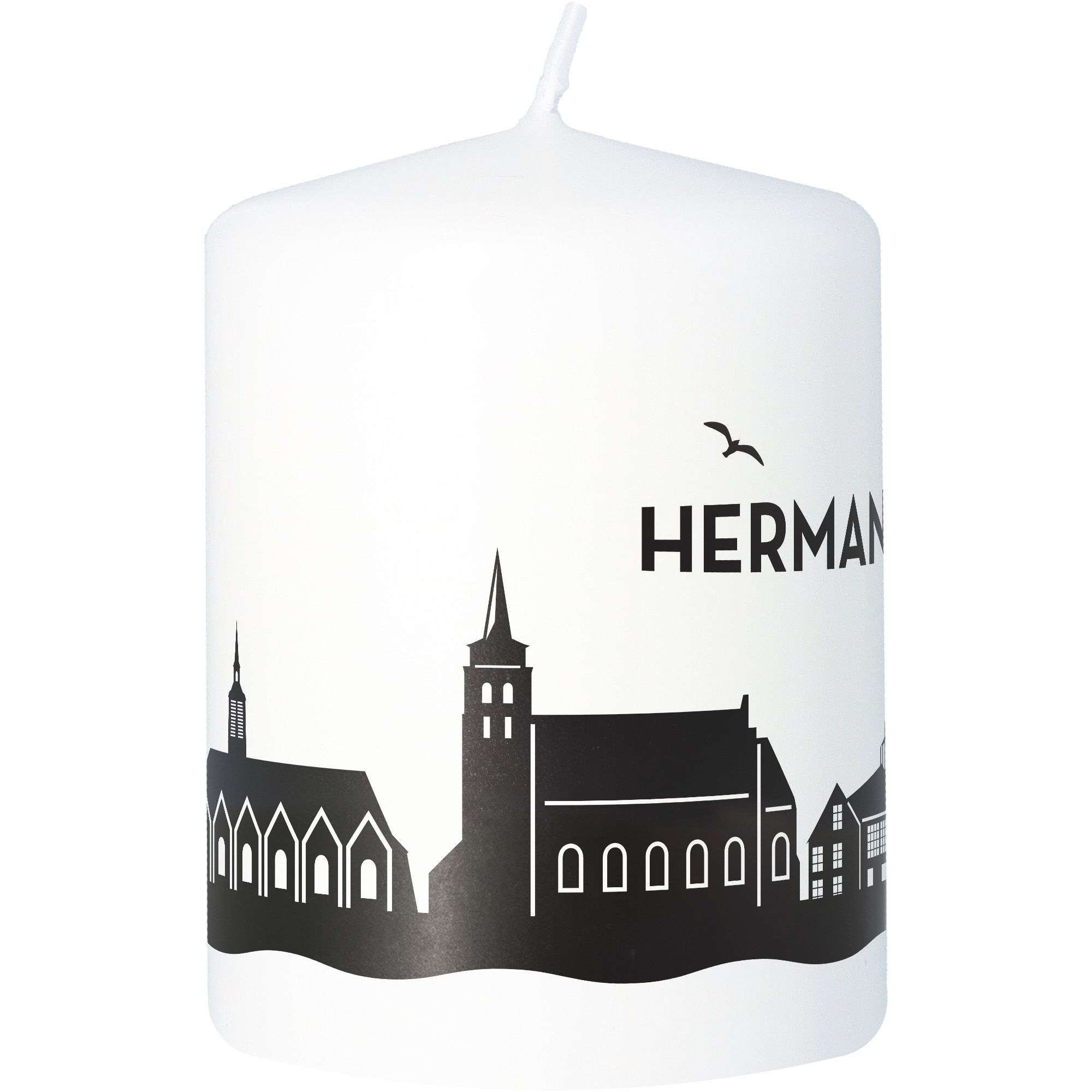 Stumpenkerze Skyline Hermannsburg Weiß Kerze, Tier, Vogel