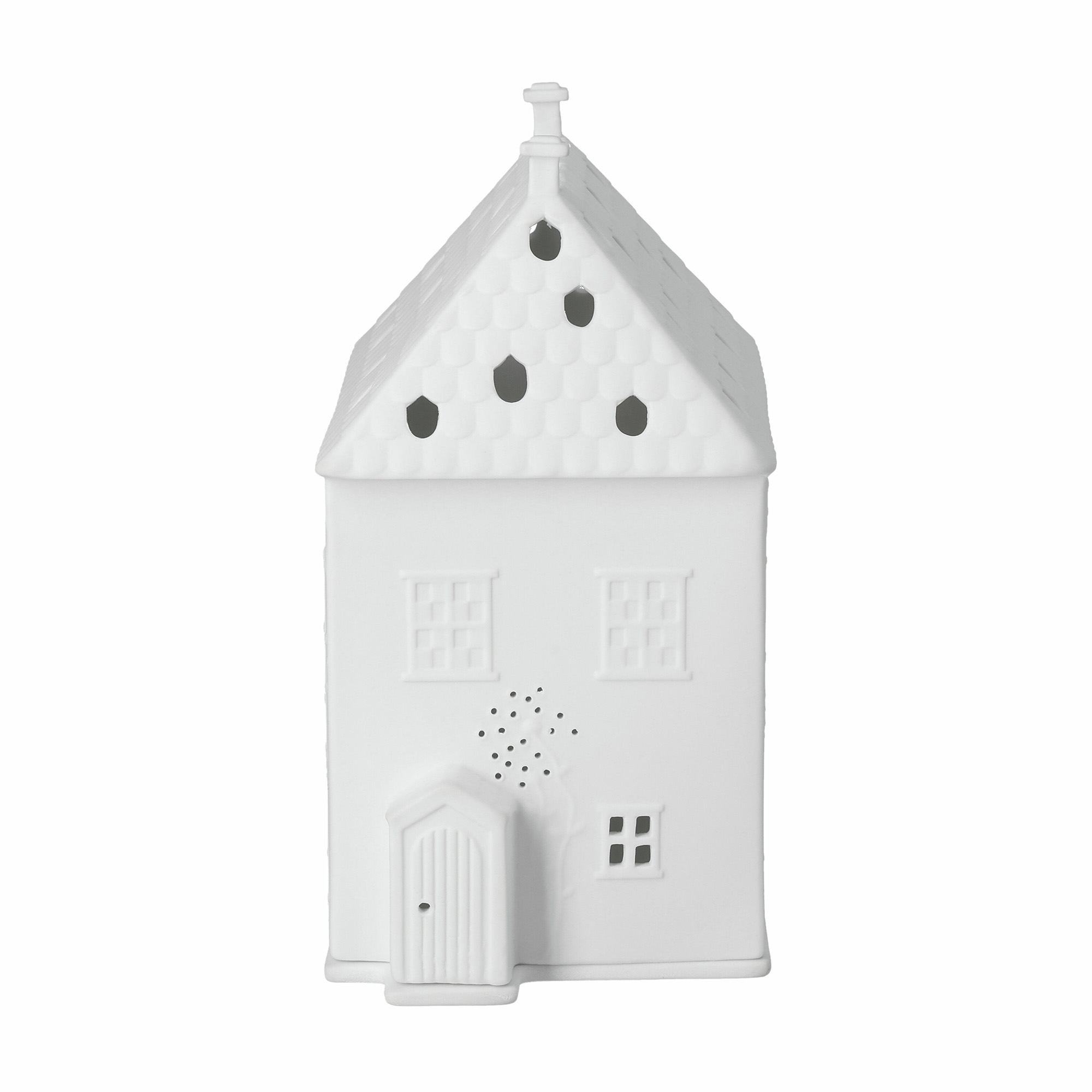 Porzellanfigur, Bitte beachten, Häuschen, Weiß, Dölling