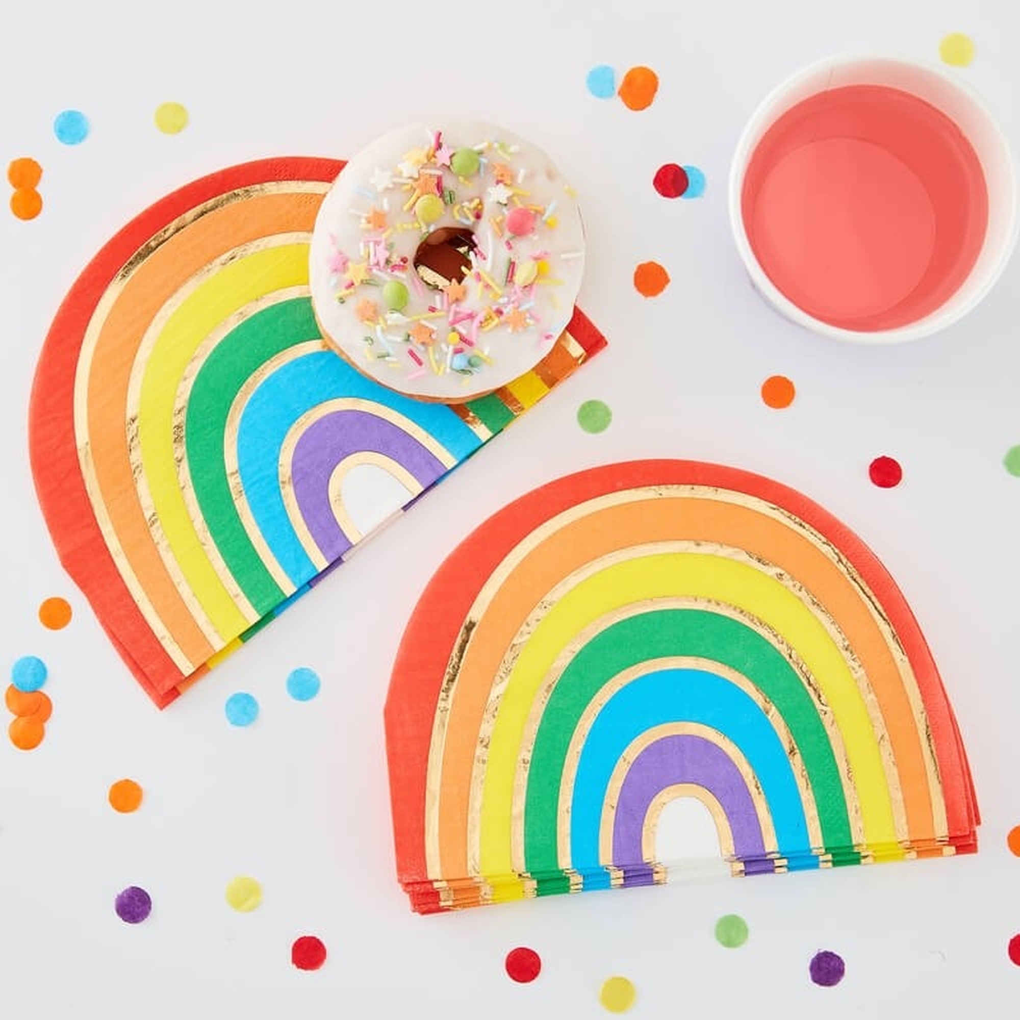 16 Servietten "Regenbogen" Bunt/Gold