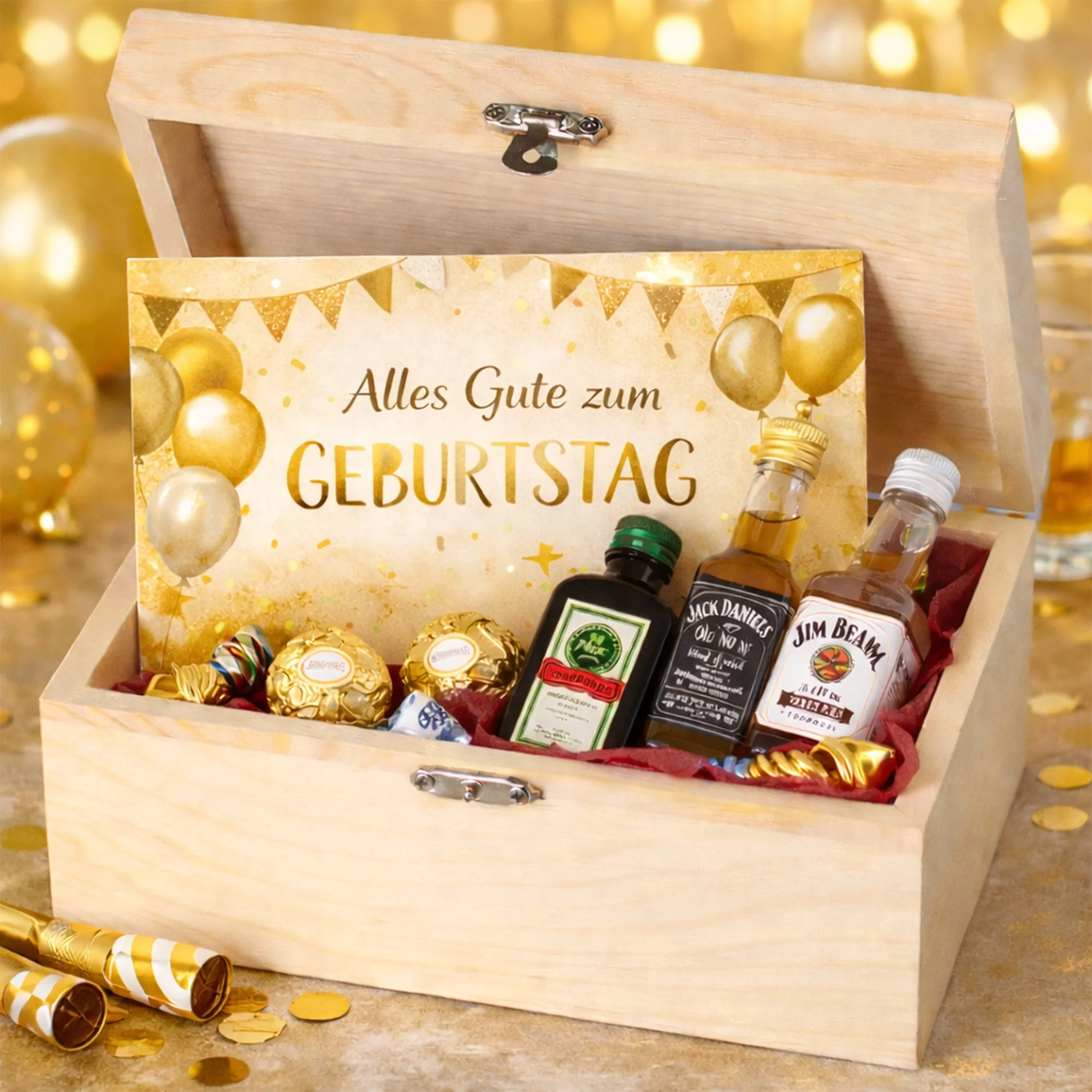 Geschenkset, Miniatur-Getränke, Schnapsflaschen, Bierlikör, goldenes Design