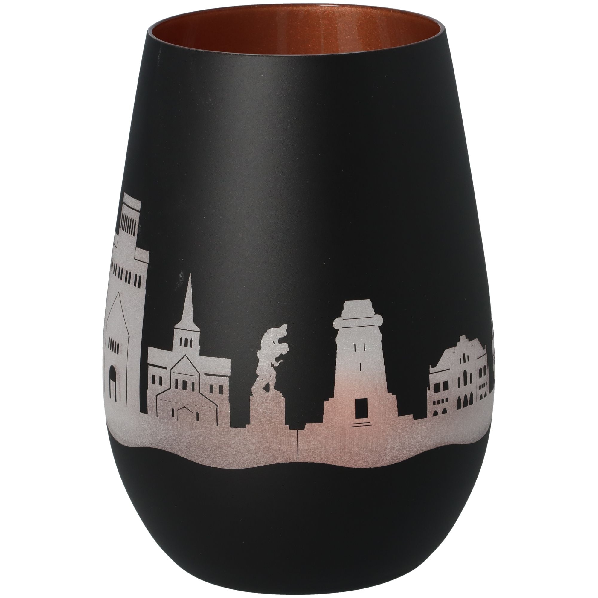 Windlicht Skyline Hildesheim Schwarz/Bronze Töpferei, Glas, Vase