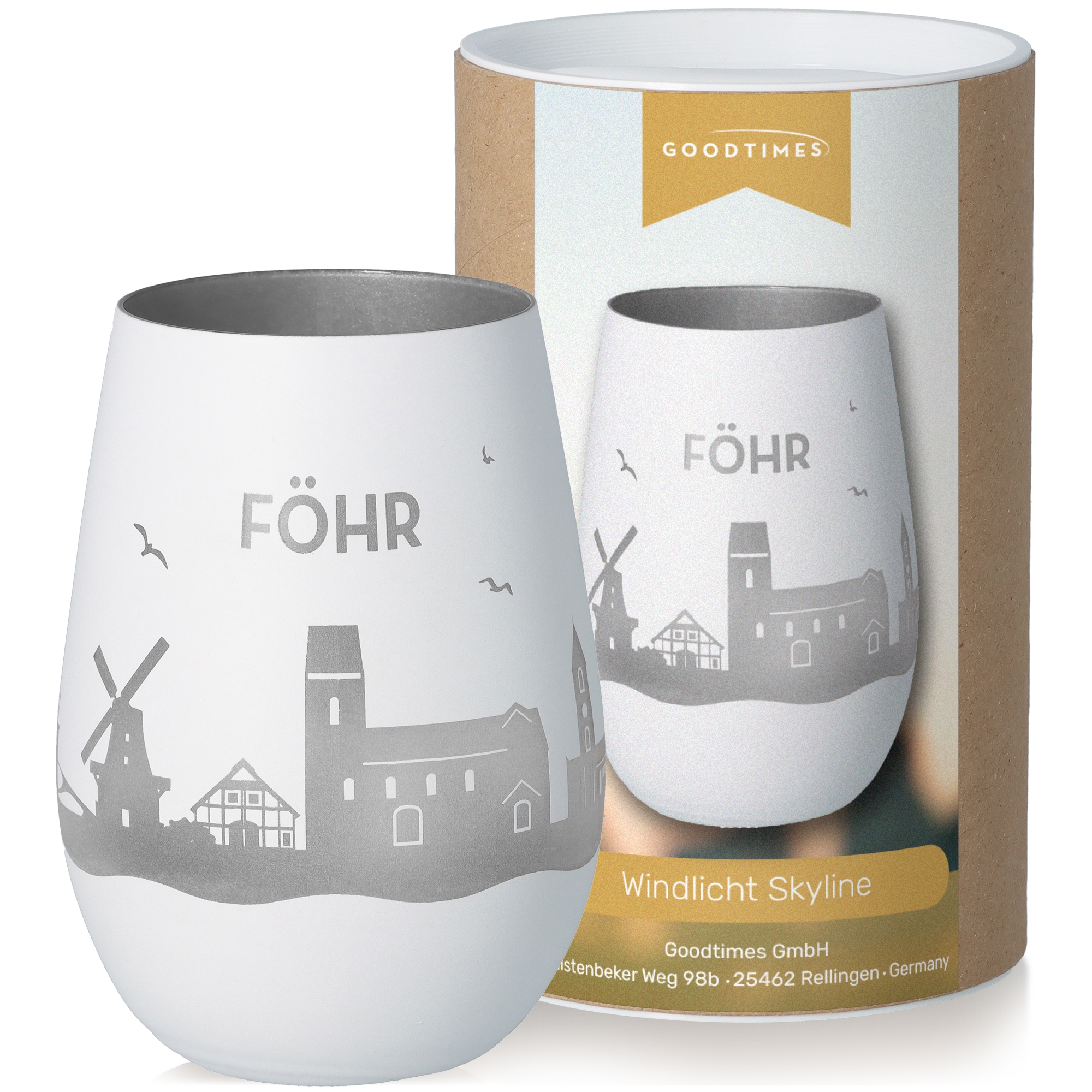 Windlicht Skyline Föhr Weiß/Silber Töpferei, Krug, Glas, Tasse