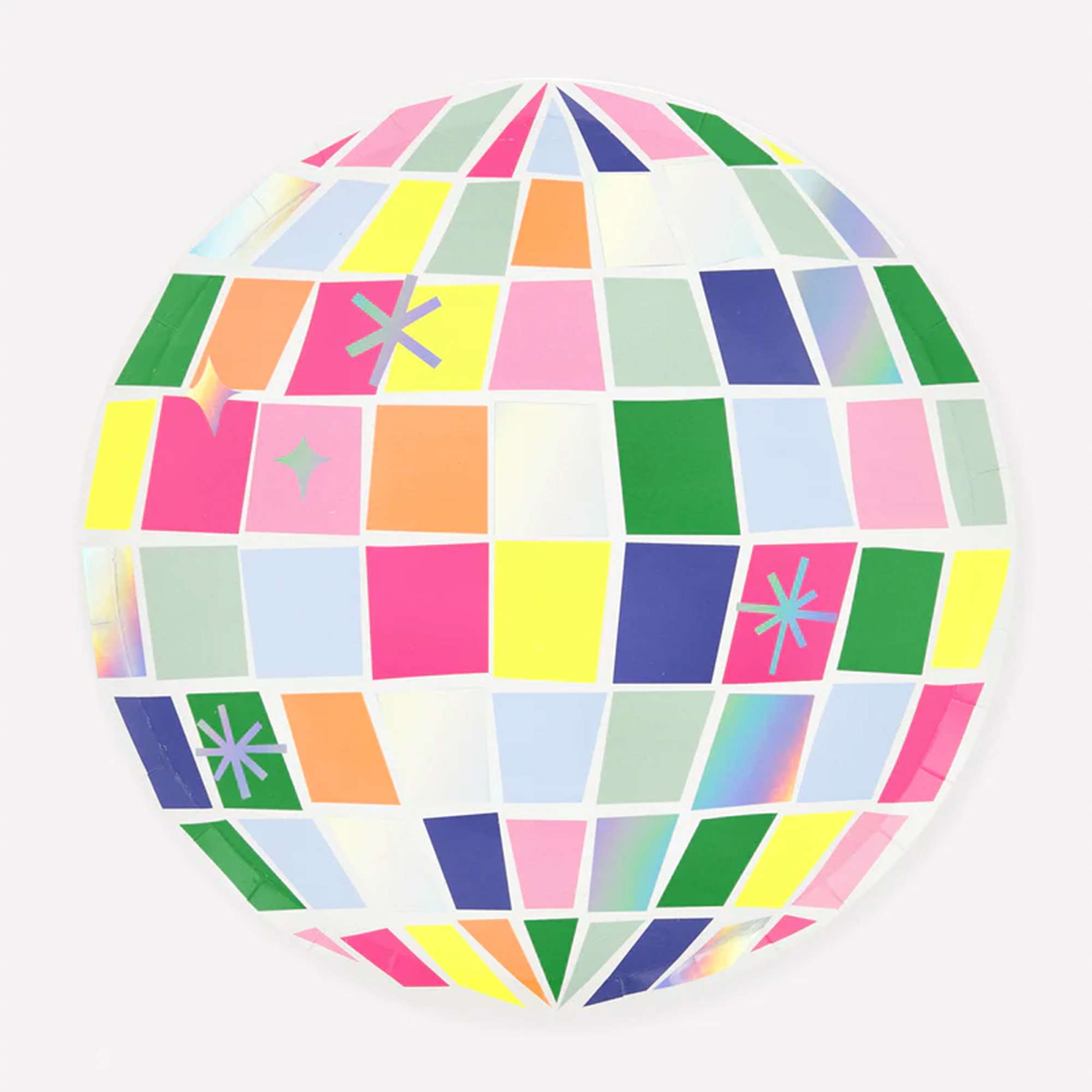 Diskokugel, Spiegelkugel, bunte Fliesen, geometrisches Muster, runde Dekoration