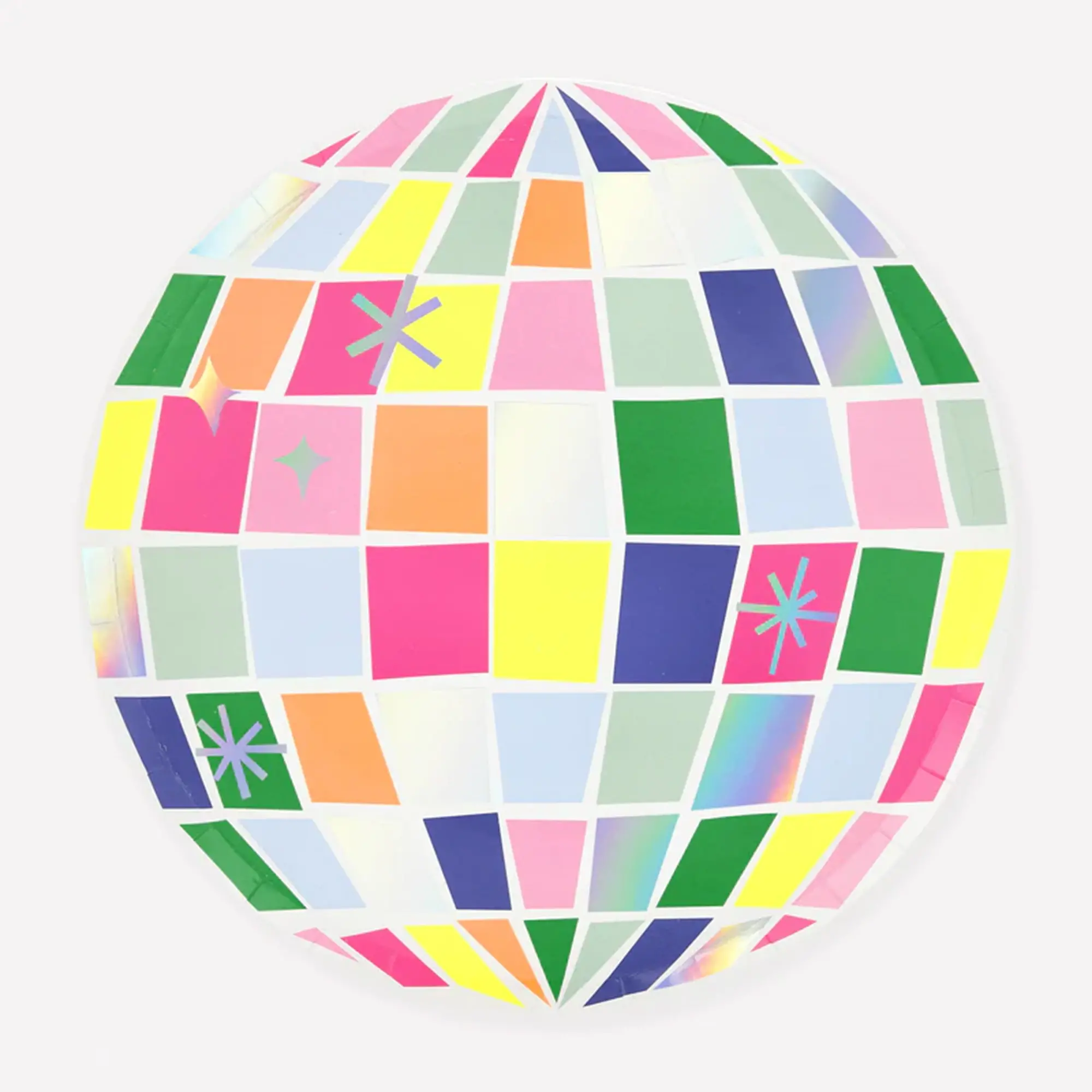 Diskokugel, Spiegelkugel, bunte Fliesen, geometrisches Muster, runde Dekoration