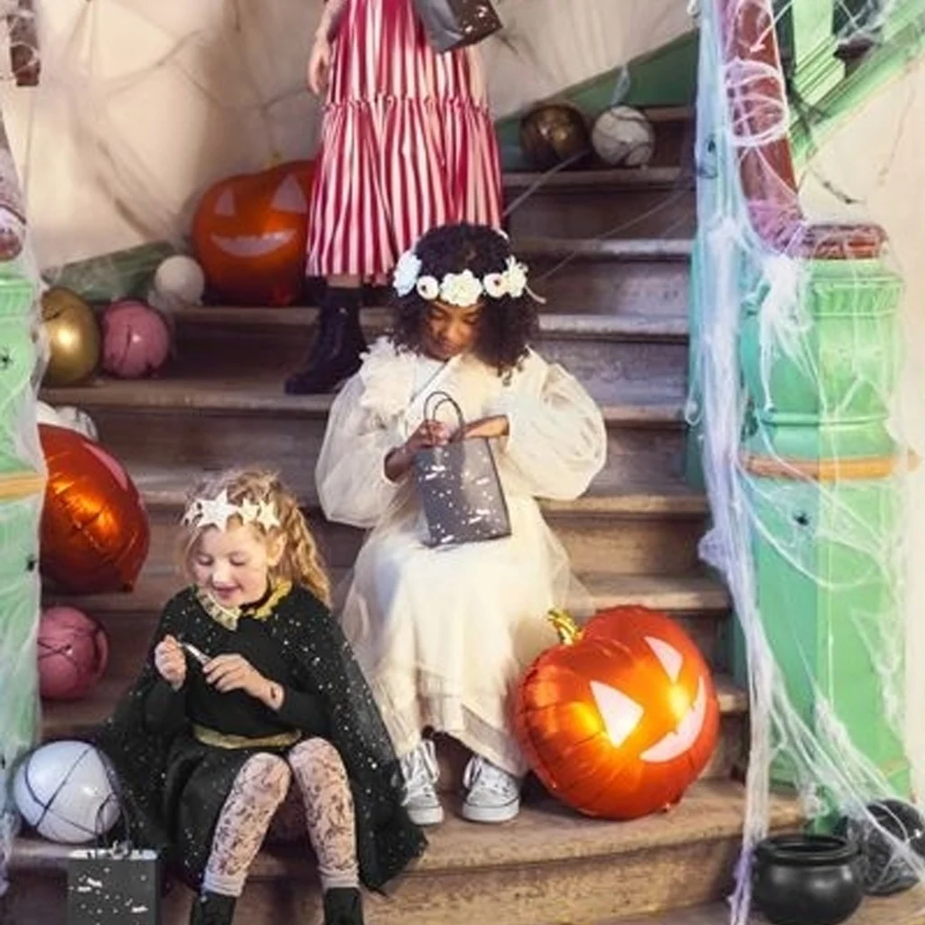 Halloween, Mädchen, Kostüme, Kürbis, Treppen-Dekoration