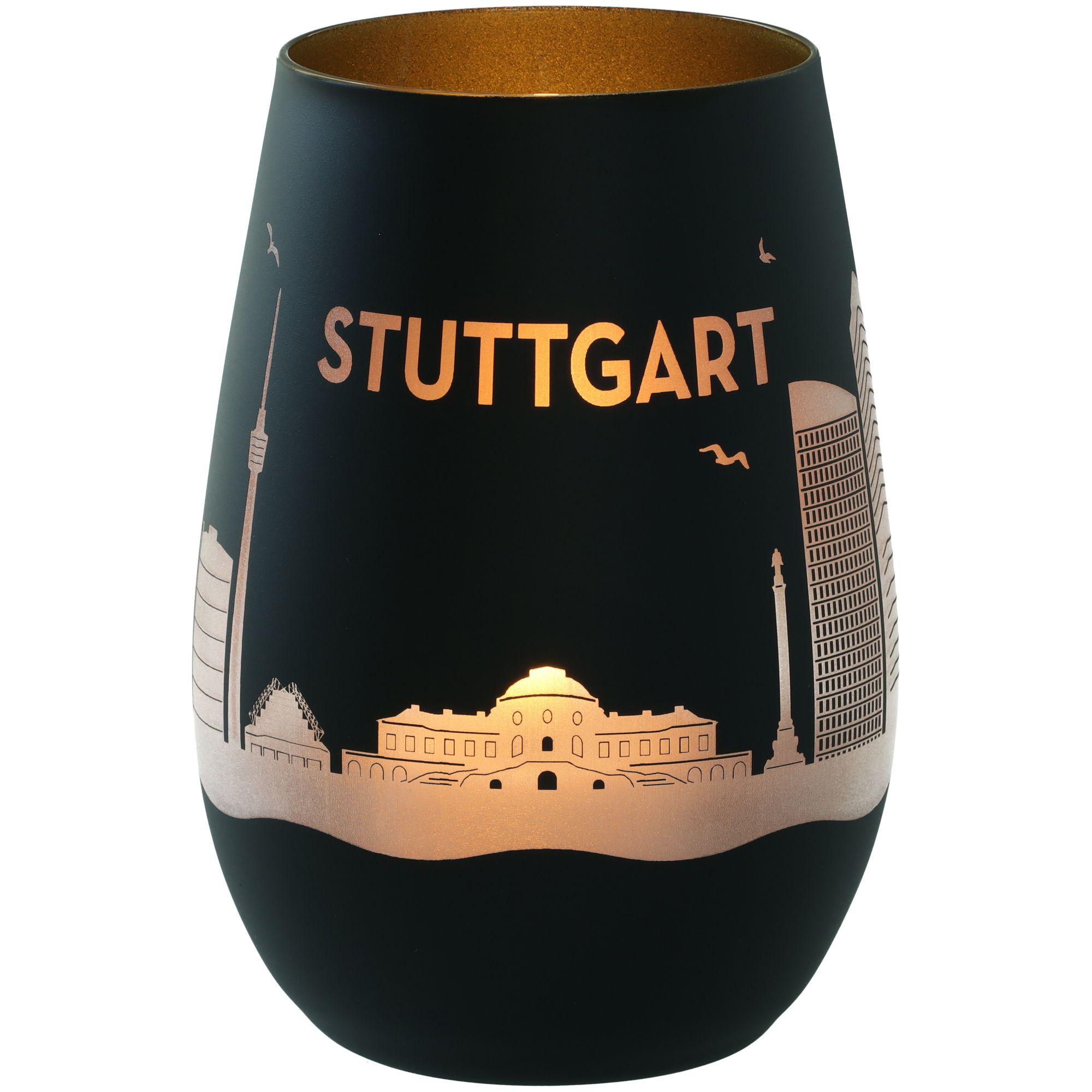 Windlicht Skyline Stuttgart Schwarz/Gold