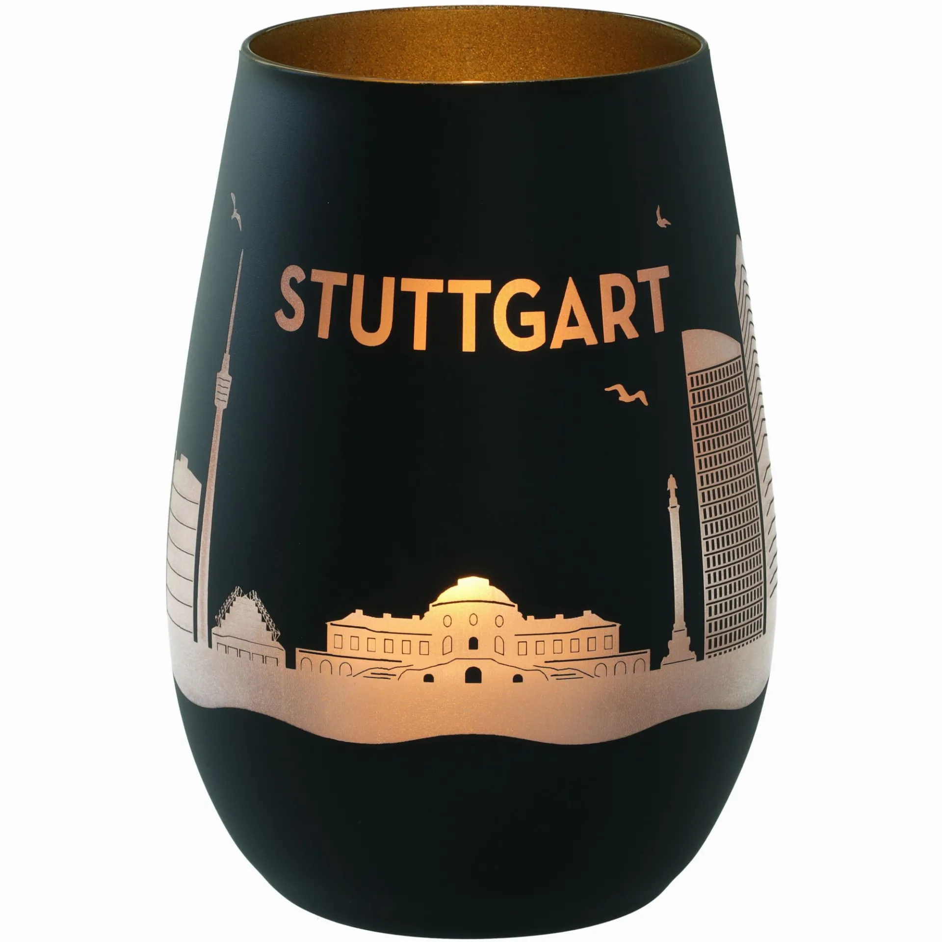 Windlicht Skyline Stuttgart Schwarz/Gold
