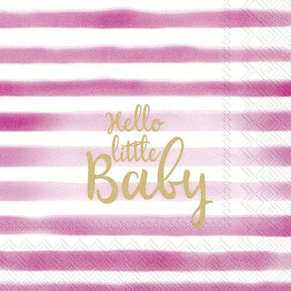 20 Servietten "Hello little Baby",Pink gestreift