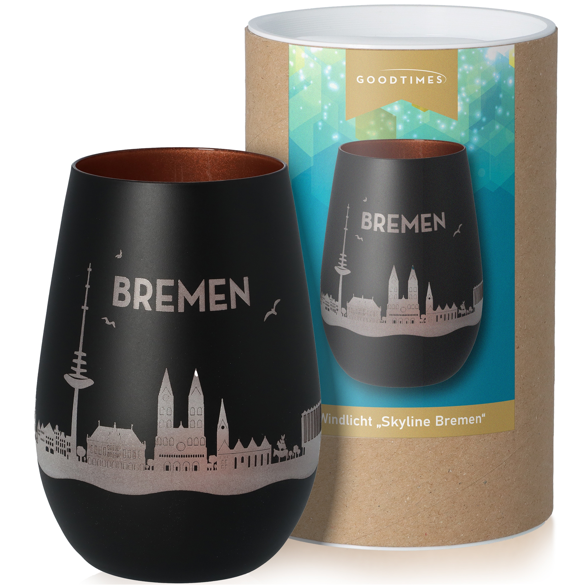 Windlicht Skyline Bremen Schwarz/Bronze