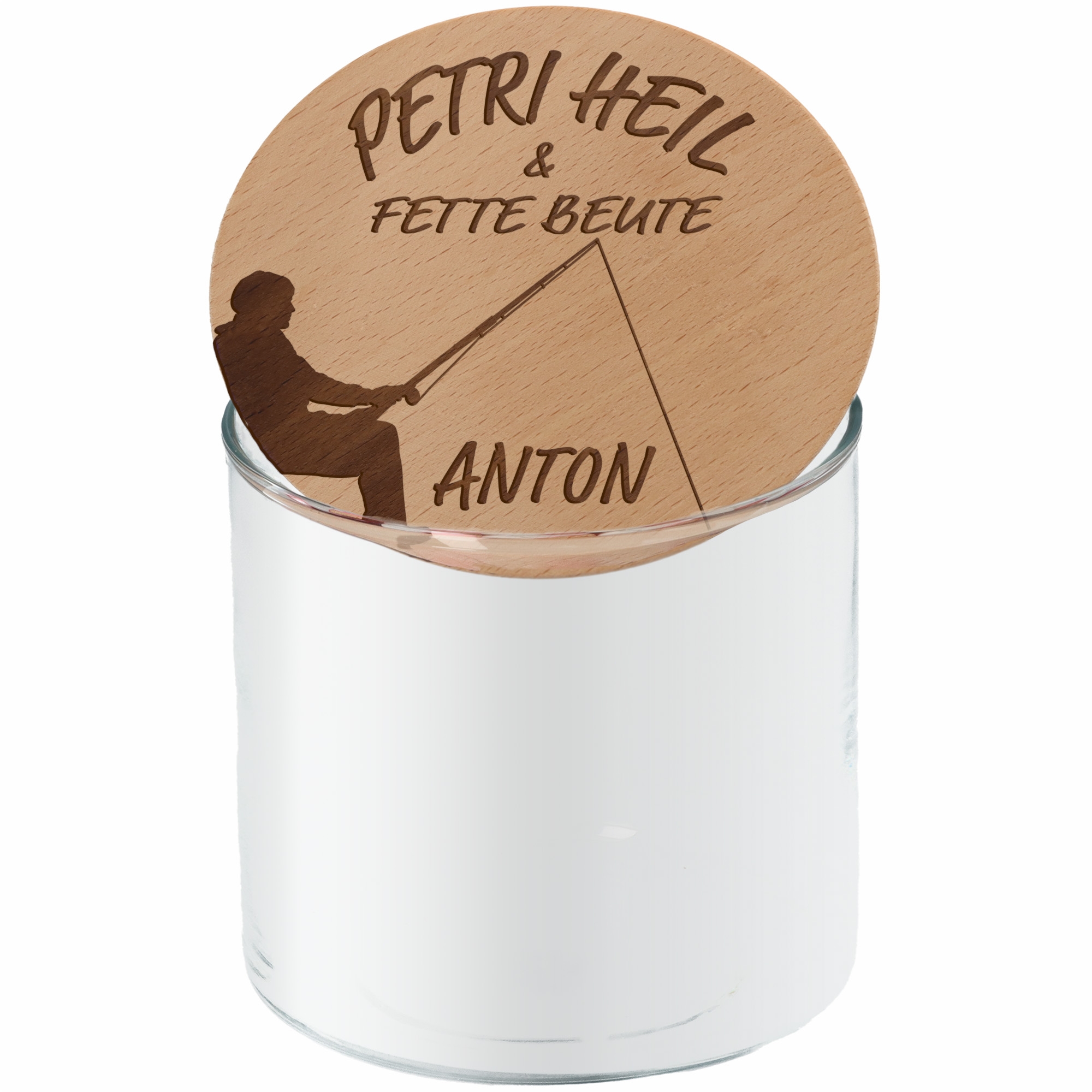 Geschenkglas Petri Heil & Fette Beute "Name" 530ml