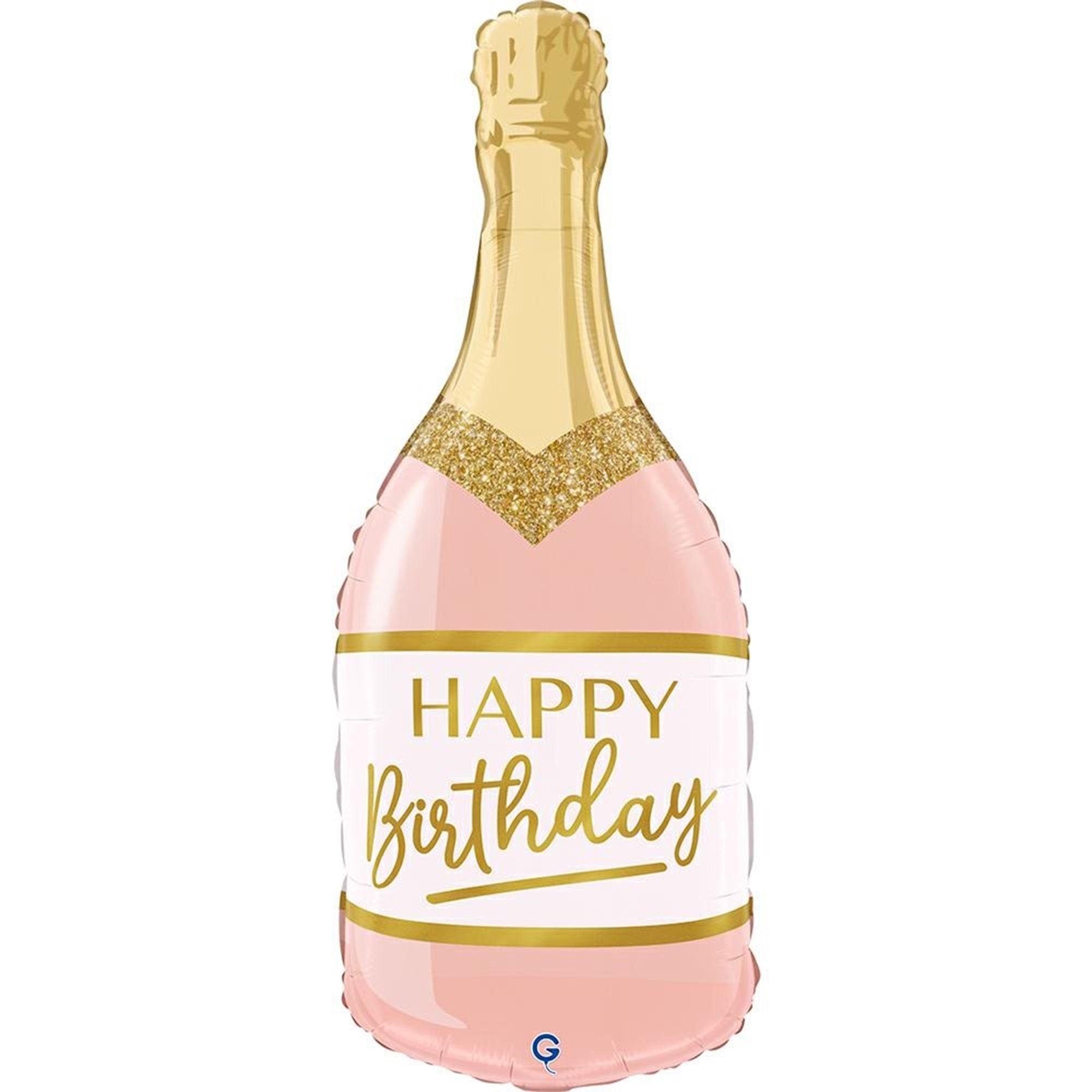 Champagne Flasche, Geburtstag, Folienballon, Rosa, Gold-Details