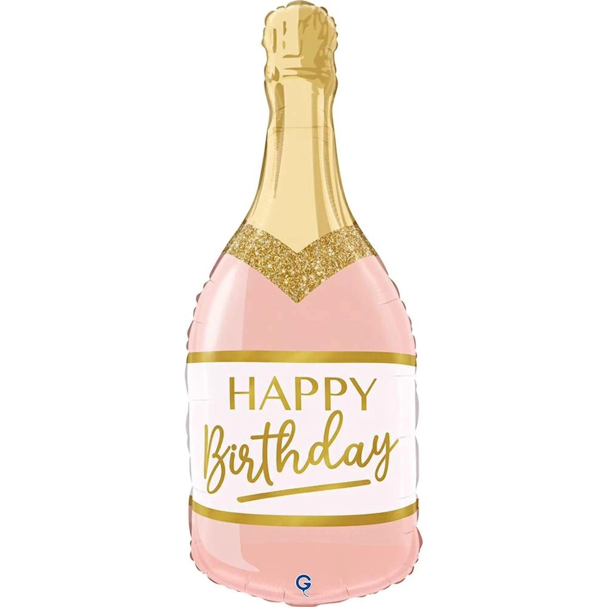 Champagne Flasche, Geburtstag, Folienballon, Rosa, Gold-Details