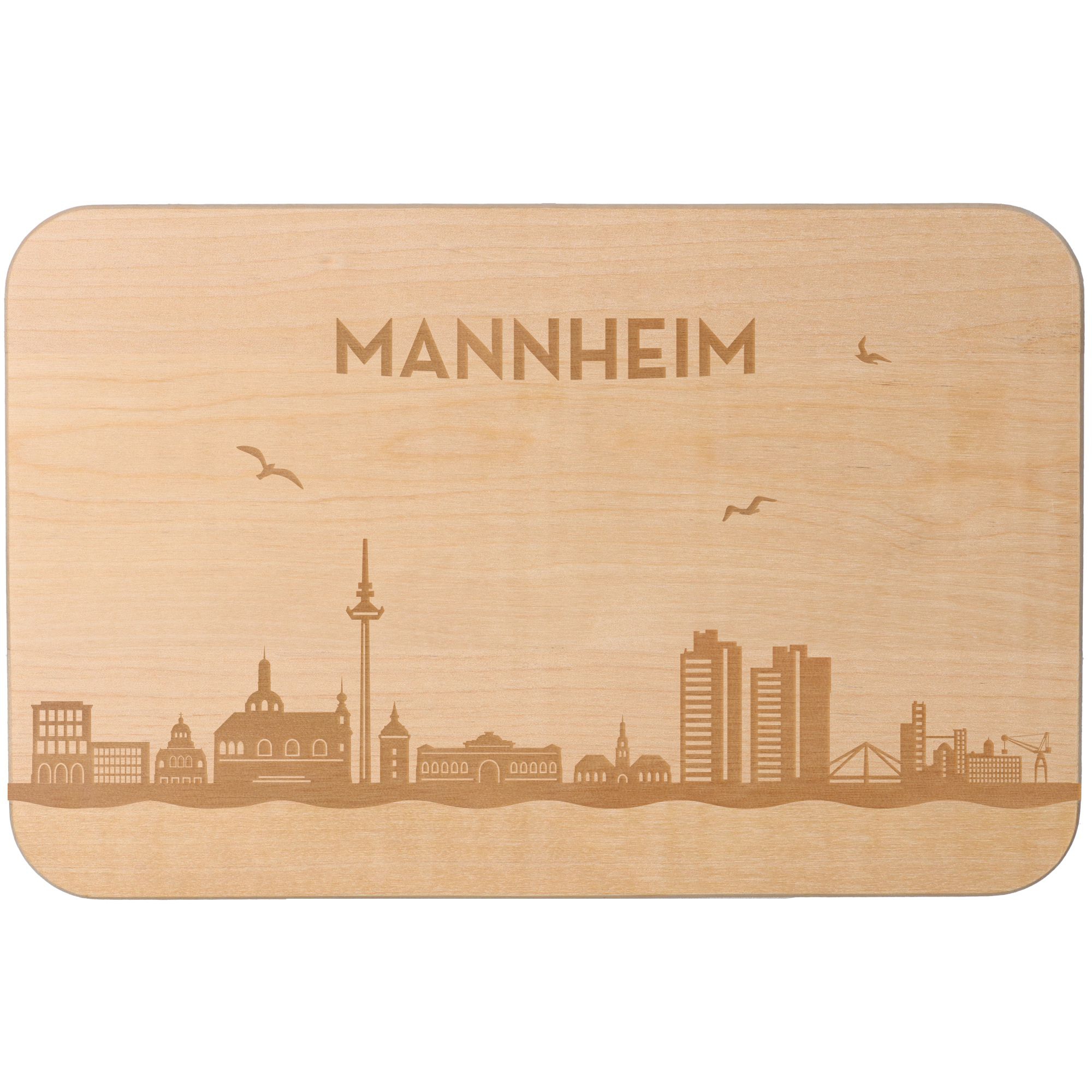Frühstücksbrett Skyline Mannheim 23cm x 15cm x 1cm Holz, Sperrholz, Matte