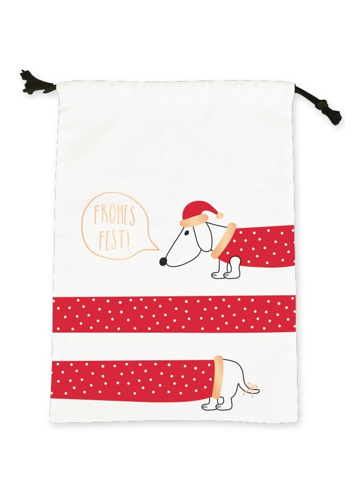 Weihnachtsgeschenkbeutel "Hund", 100% Baumwolle Weihnachtsgeschenkbeutel "Hund", 100% Baumwolle