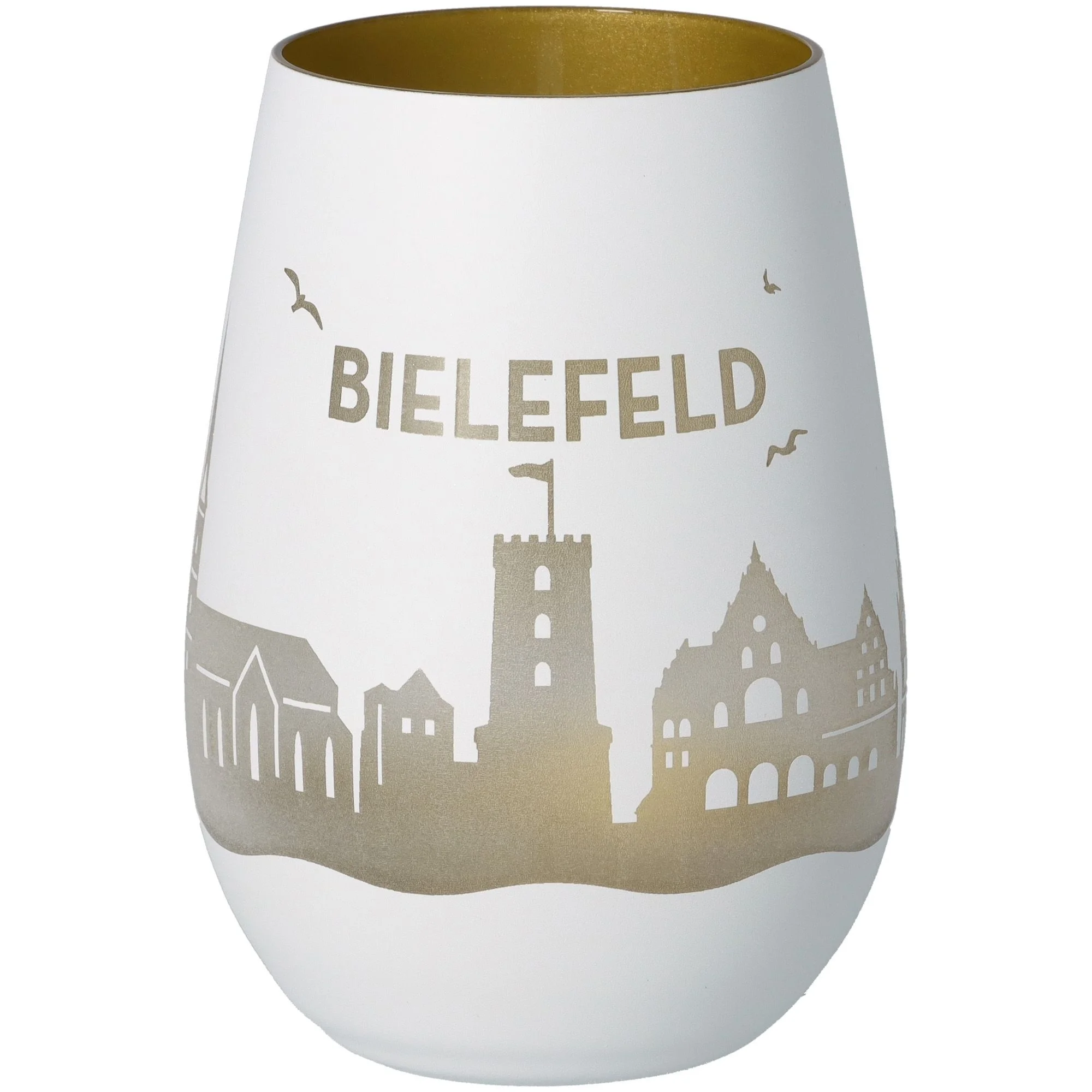 glasvase, beige-gold, stadt-motiv, keramik, weiß-grau