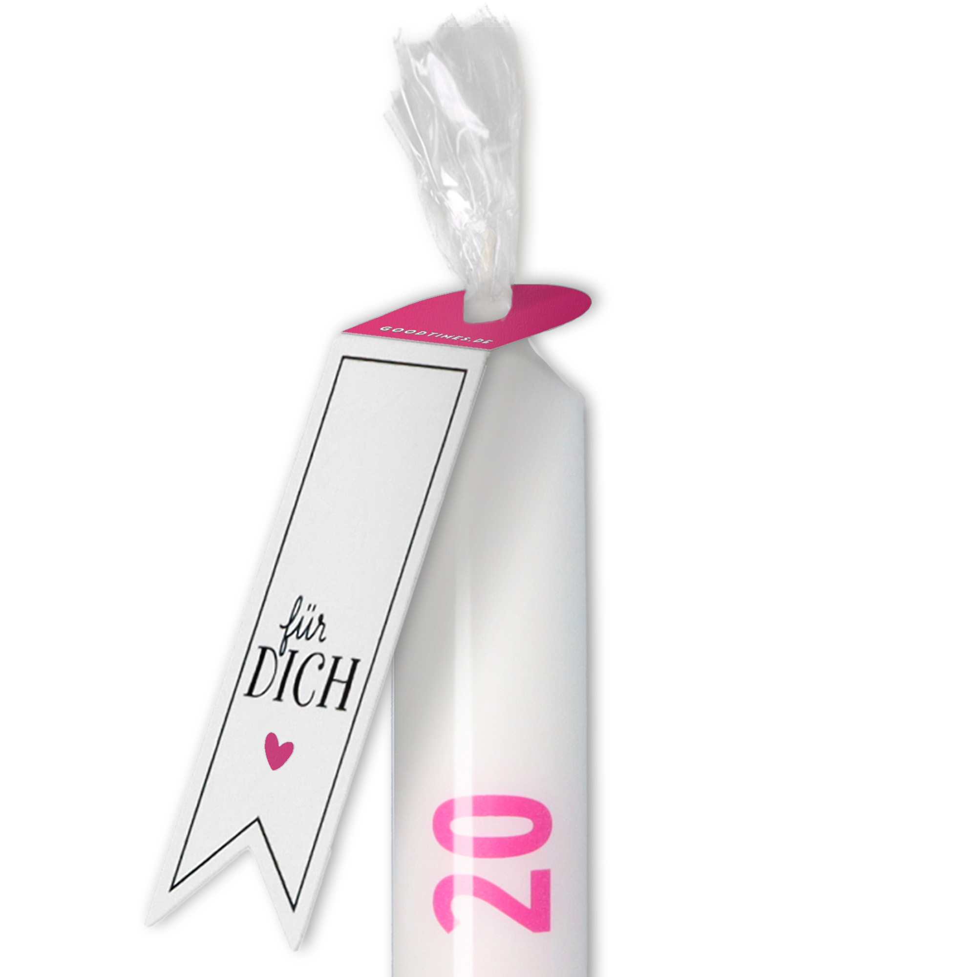 Stabkerze Weiß, Pink "Gefühlte 20" Stabkerze Weiß, Pink "Gefühlte 20"