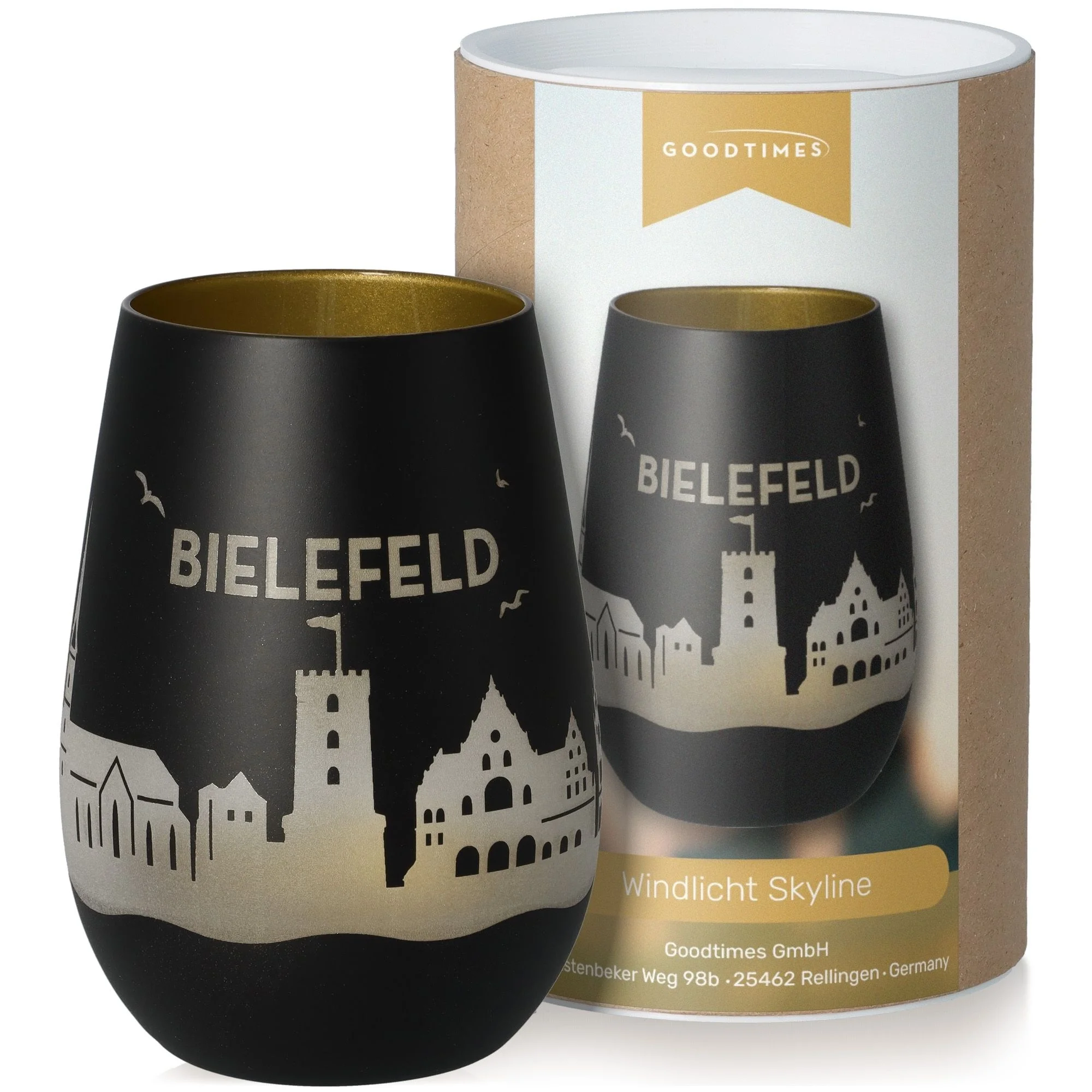 Goodtimes Windlicht Skyline Bielefeld Schwarz/Gold