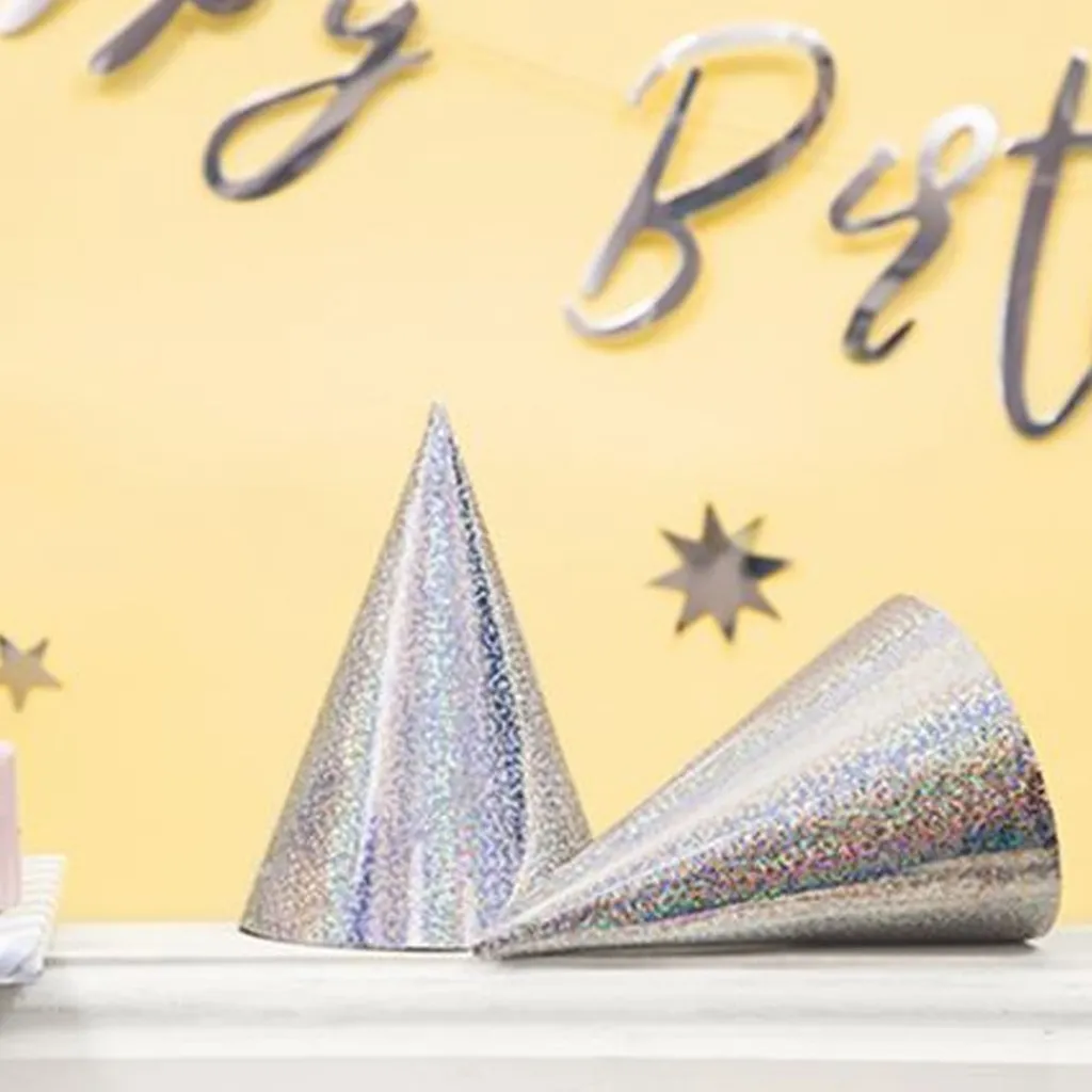 6 Partyhütchen Silber holografisch
