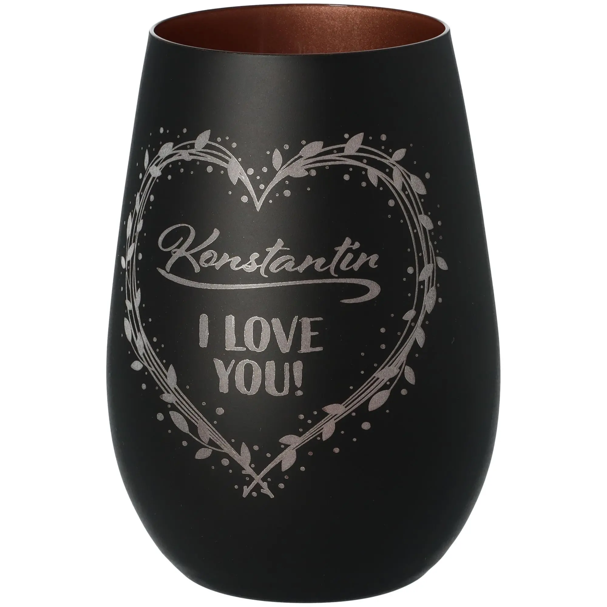 Windlicht I love you "Name" Schwarz/Bronze