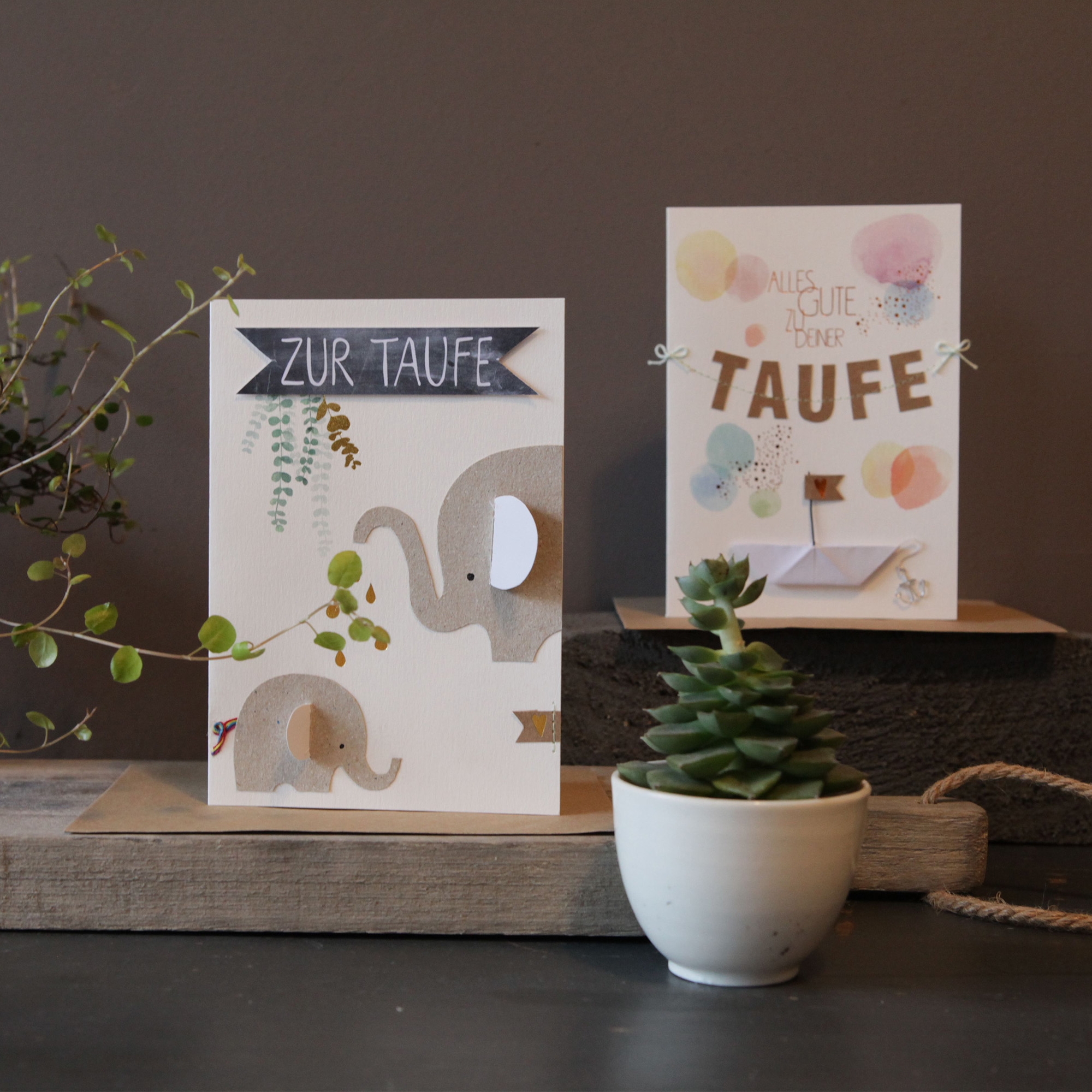 Taufkarte "Girlande" Pflanze, Pflanze im Topf, Grußkarte, Pflanzgefäß, Werbung