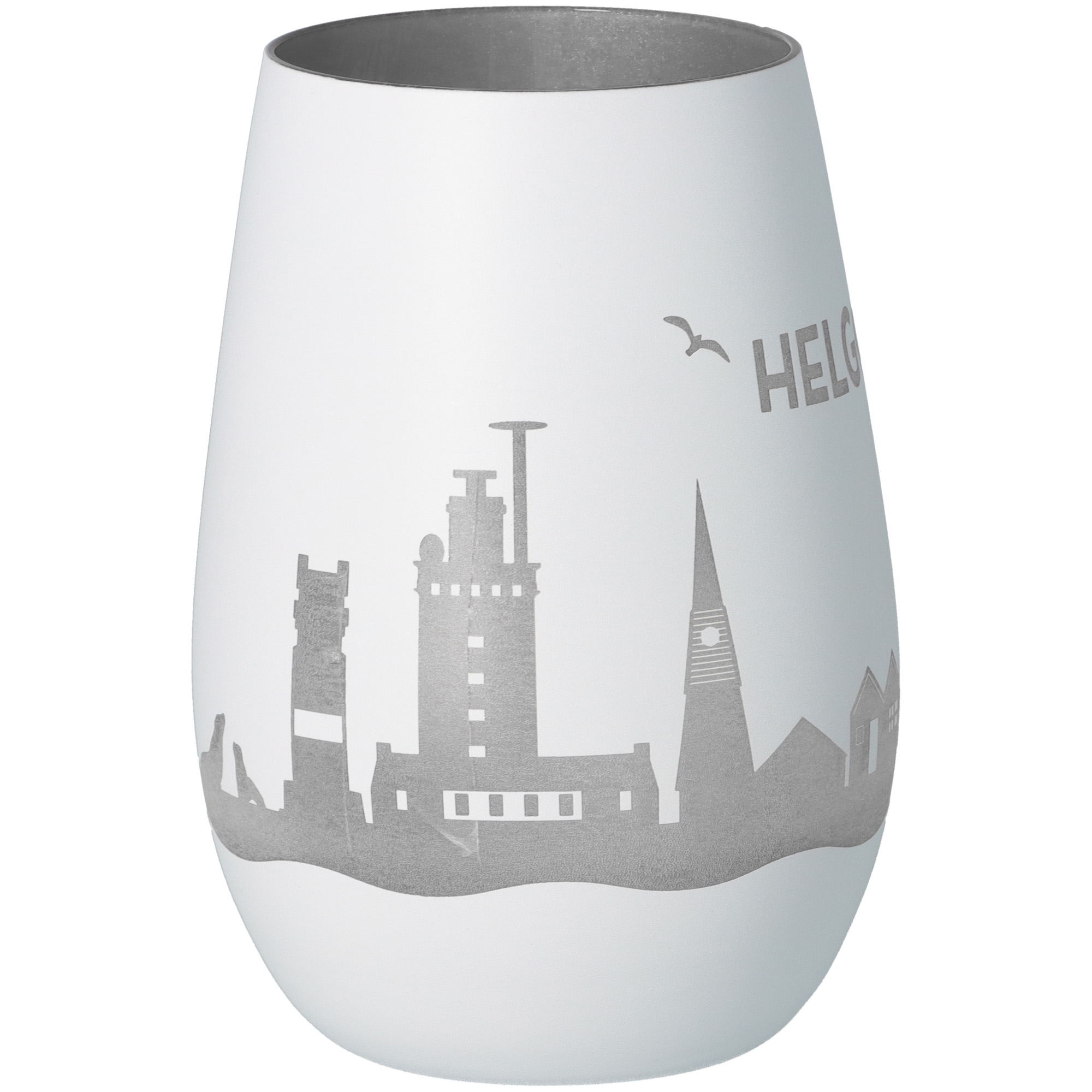 Windlicht Skyline Helgoland Weiß/Silber Töpferei, Glas, Einmachglas, Vase