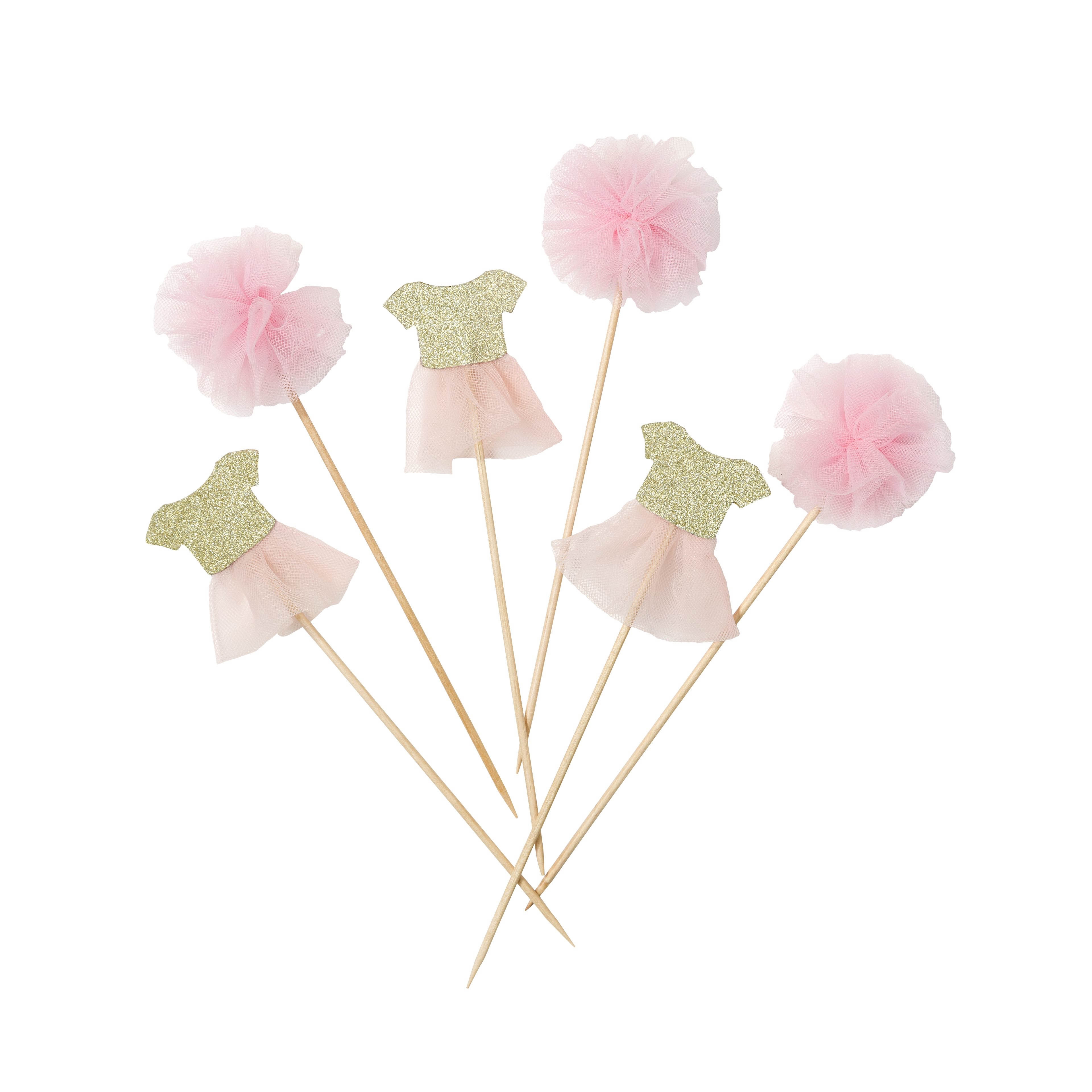 Wir lieben Rosa - 6 Tüll Pom Pom & 6 Tutu Cupcake Topper Wir lieben Rosa - 6 Tüll Pom Pom & 6 Tutu Cupcake Topper