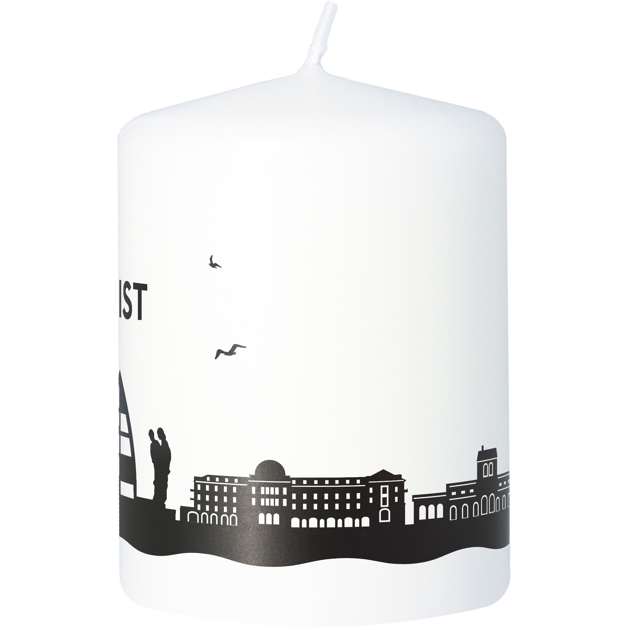 Stumpenkerze Skyline Juist Weiß Stumpenkerze Skyline Juist Weiß