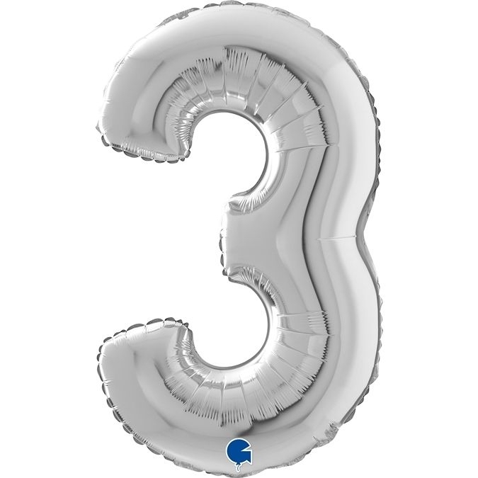 Folienballon Zahl 3 Silber 66cm Folienballon Zahl 3 Silber 66cm