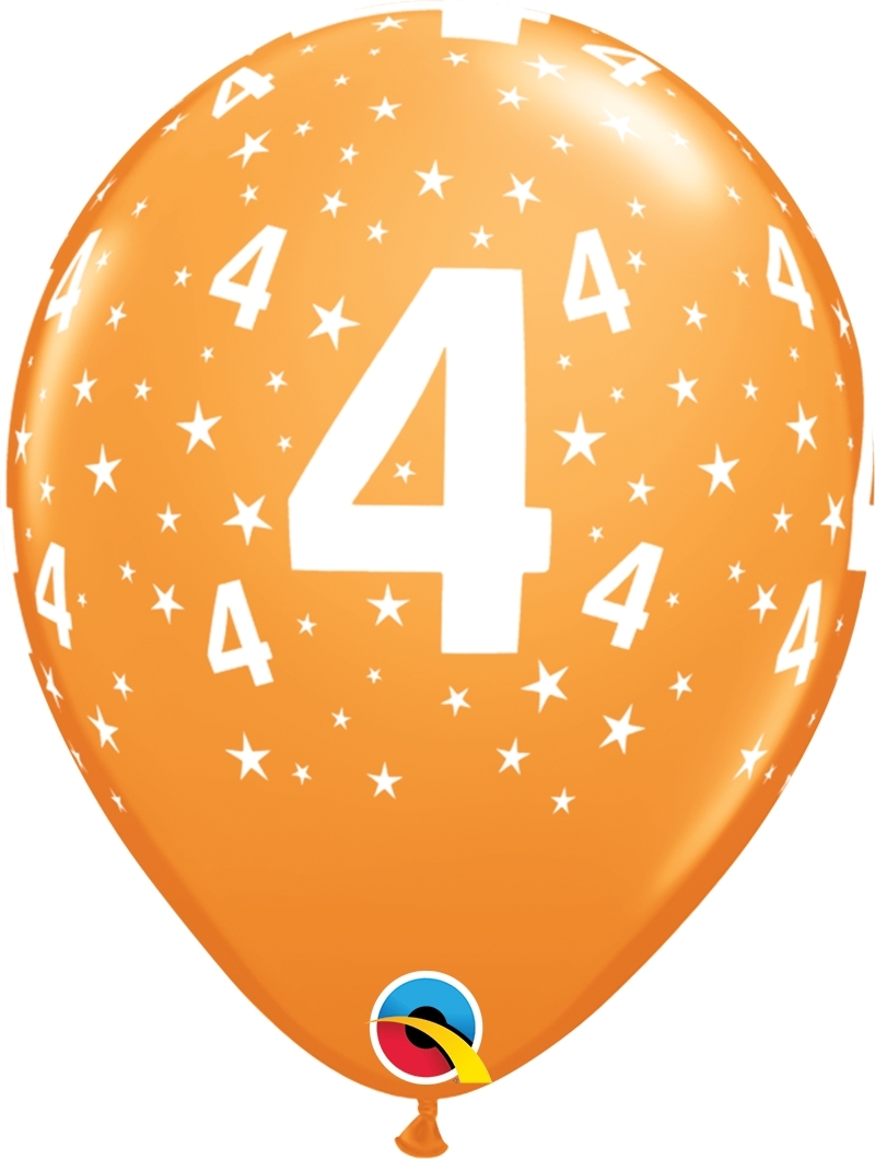 Qualatex Latexballon 4. Geburtstag verschiedene Farben Ø 30cm