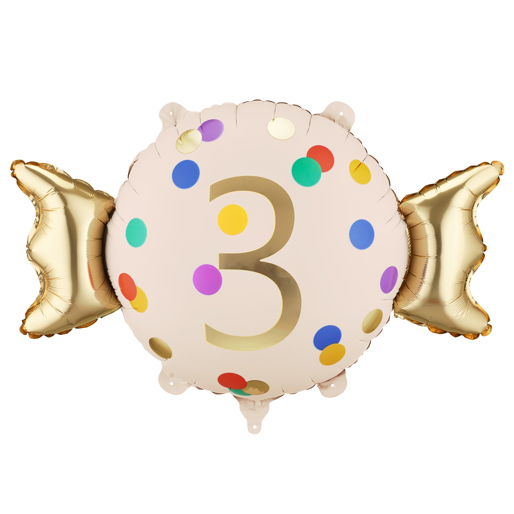 Folienballon Bonbon "3" 60cm balloon, 3 Jahre, Geburtstag, rund, Konfetti