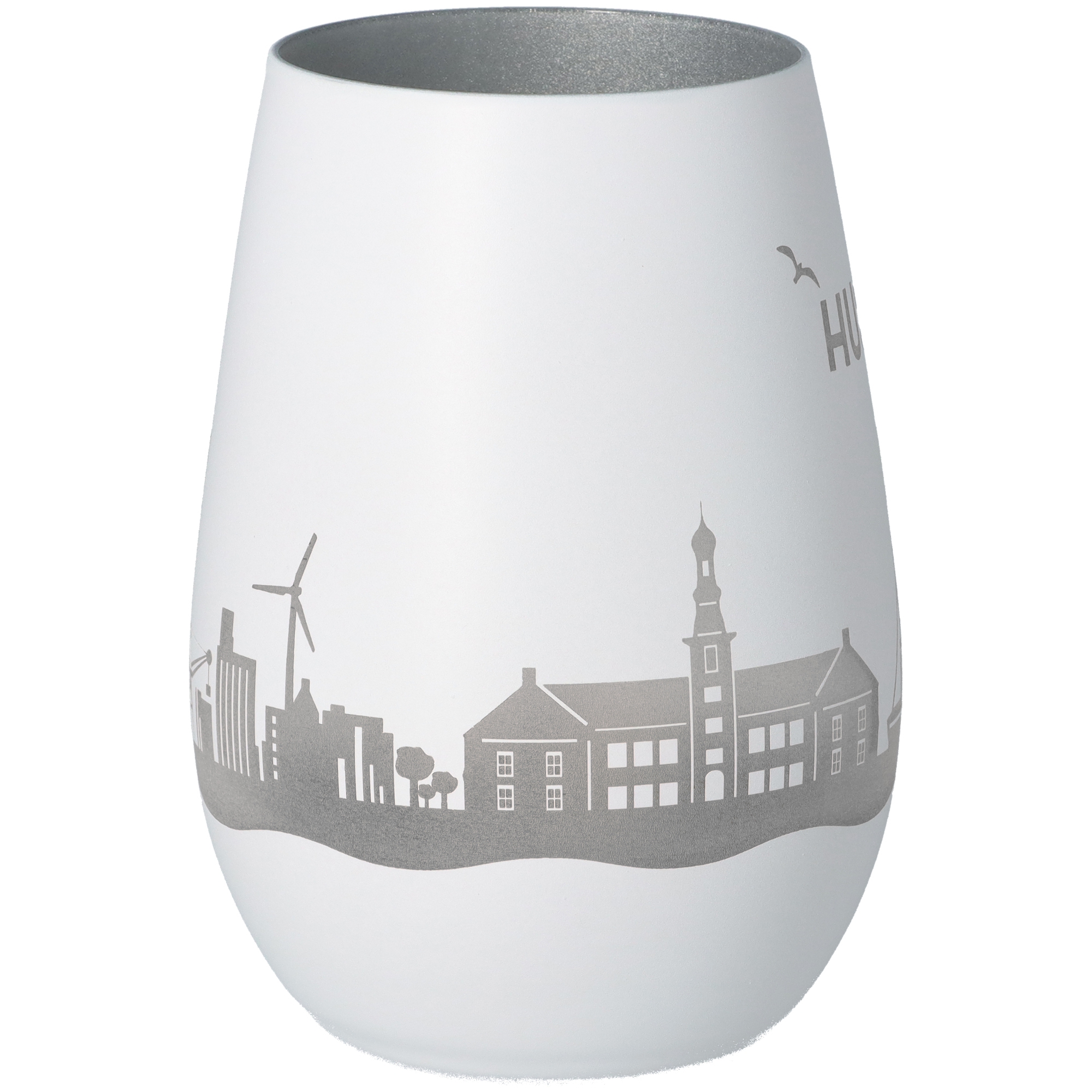 Windlicht Skyline Husum Weiß/Silber
